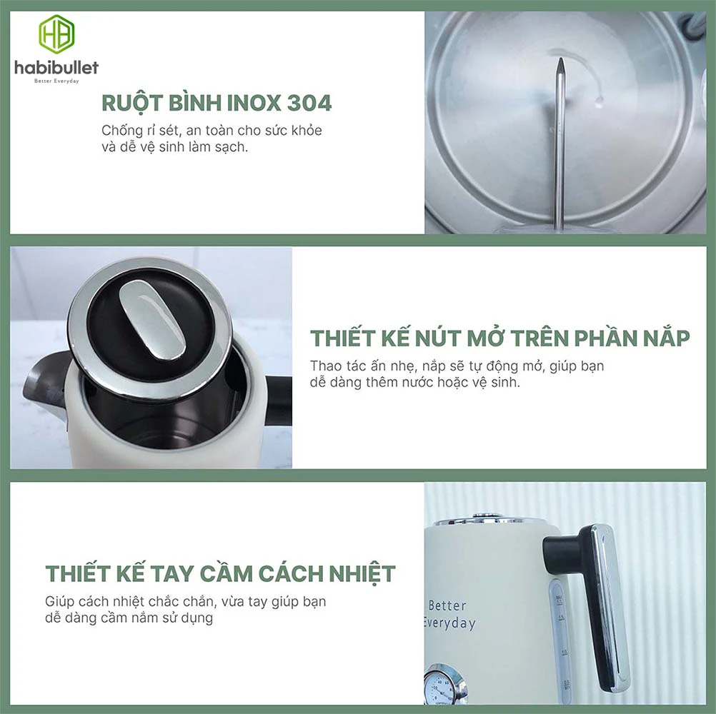 Ấm đun siêu tốc Habibullet KHB2286 PRO thiết kế sang trọng